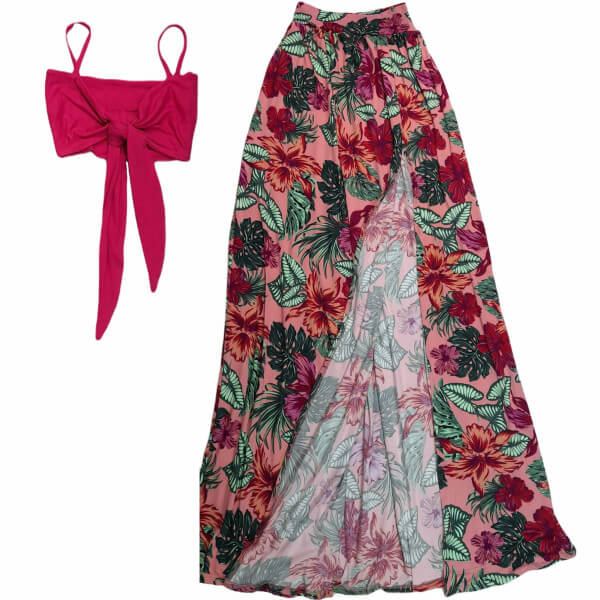 Baggy Top And Long Skirt Set With Leg Slit